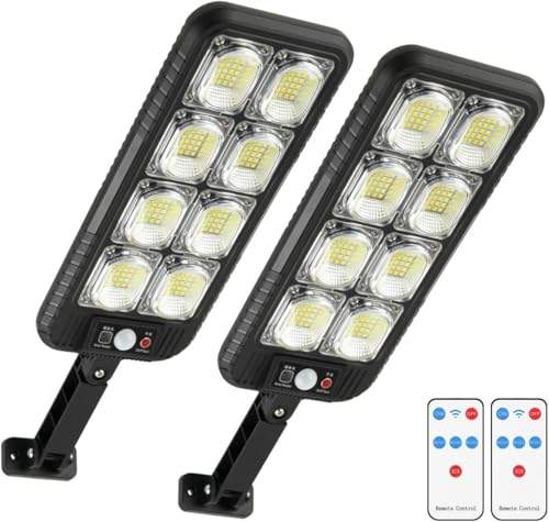 SENDALE 2 Pezzi Lampione Solare Led Esterno,200 LED lampione solare Con Sensore Di Movimento,IP65 Impermeabile Faretto Solari Lampada Potenti Faro LED Esterno Per Giardino Stradali
