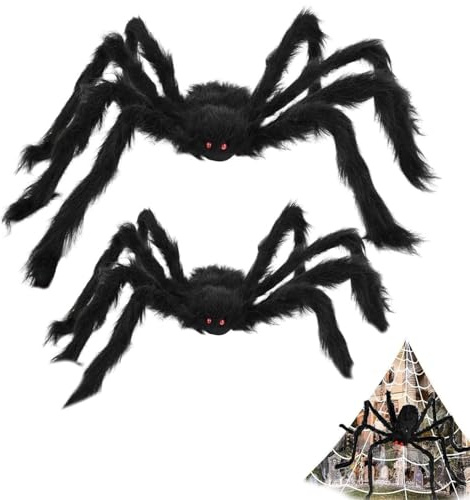 YANXINKE 2pcs Araña Peluda Gigante, 75+90cm Araña Grande Halloween, Araña Peluda y Espeluznante Negra, Araña Gigante Realista, Decoraciones Araña de Halloween