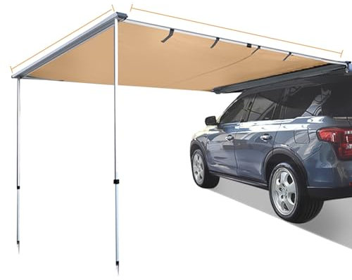 Camper Van Side Awning, Waterproof Car Awning with Side Wall Panel, Removable Vehicle Awning, Adjustable Height, RV Awnings for SUV/Pickup/Van