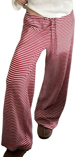 codcm Womens Comfy Pajama Pants Striped Low Waisted Lounge Pants Elastic Waist Drawstring Long Trousers