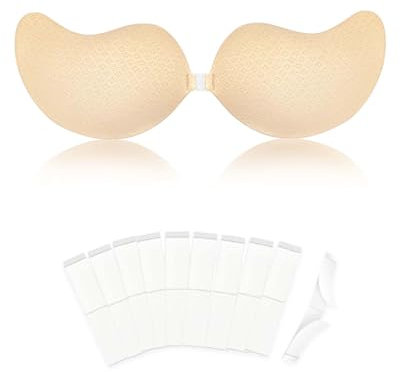Egussi Klebe BH Push Up, Trägerlos, rückenfrei, wiederverwendbar, unsichtbar und atmungsaktiv für Frauen + 10PCS doppelseitiges Klebeband für Kleidung