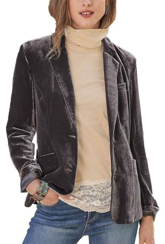 Suncolour - Blazer de terciopelo con botones vintage para mujer, con solapa, frente abierto, estilo chaleco, chaqueta de traje informal con bolsillos, 53, L