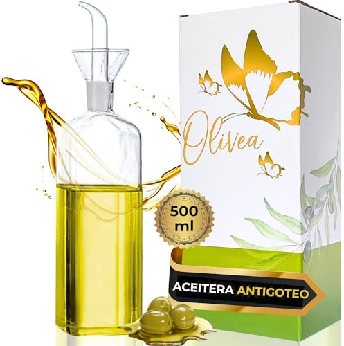 GP Group OLIVEA® Aceitera Cristal Antigoteo 500ml – Botella Vidrio Borosilicato Premium con Dosificador – Dispensador de Aceite para Cocina y Mesa – Ideal para AOVE, Vinagre y Salsas