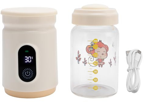 Caldro di Latte Cordless con Display a Temperatura Digitale, Impostazioni di Riscaldamento a 4 Livelli, Bottiglia da 200 Ml, Scaldamani Ricaricabile per Biberon per Latte per il
