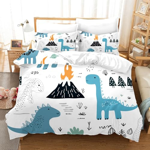BDKCYO Juego de ropa de cama con diseño de dinosaurios de dibujos animados, para niños, niñas, con funda de almohada y cremallera (220 x 240 cm, D)