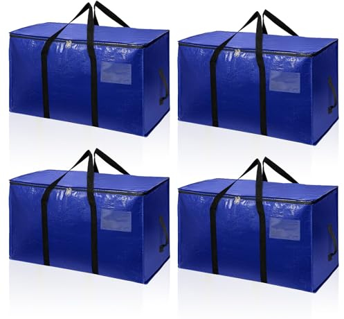 Romon Rangement vetement Lot de 4 Grand Sac de Rangement Vetement Sacs de Déménagement Format Imperméables Durables Sacs Voyage pour Rangement Couette Linge Vêtements Bleu 72L