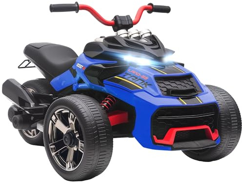 AIYAPLAY Kids Electric Ride On Car, 12V Ride On ATV Electric Vehicle Toy Car with MP3 Player, Horn, 2 Speeds, LED Lights, 3 Wheeler for Boys & Girls Ages 3-8, Blue
