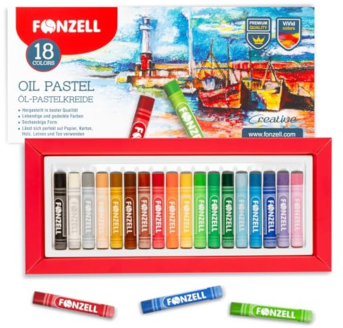 Fonzell Öl-Pastellkreide 18 Farben – Künstler Ölpastelle Set – Weiche & Deckende Pastellkreiden – Ungiftig, Bruchsicher, Leicht zu Mischen – Für Schule, Hobby & Künstler