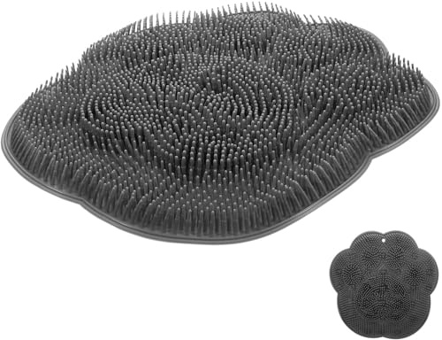 IMIKEYA Tapis de Bain Antidérapant en Tpr Gris Ventouses Coussin de Massage Exfoliant pour Pieds et Dos Brosse Nettoyante Unique pour Salle de Bain 1 Pièce Soins Corporels
