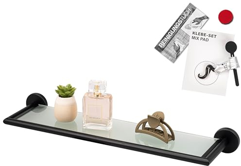 bremermann Bad-Serie Piazza Black - Glasablage mit Edelstahl-Rahmen inkl. Klebeset, Badablage - Glasregal ideal für Bad und Dusche, Badablage aus Glas und Edelstahl, matt schwarz