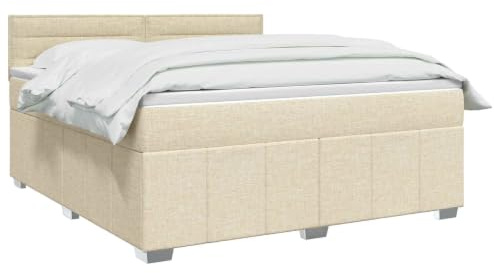 vidaXL Lit boxspring avec Matelas Crème 140 x 190 cm Tissu, Boxspring Moderne, tête de lit réglable, Matelas Ferme, Sommeil Confortable, Meuble déco stylé