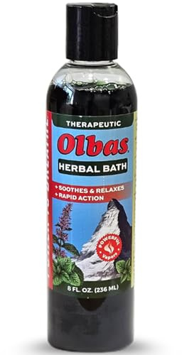 Olbas Herbal Bath Sore Muscle Bath Soak & Natural Muscle Relaxer Bath, Each Aromatic Swiss Formula with Essential Oils & Chlorophyll, Relaxing Bubble Bath for Men, Women and Kids 8 fl oz (236 ml)