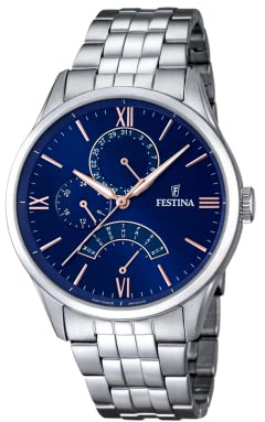 Festina Herren Uhr Analog aus Edelstahl 316L Silber - Quarzwerk - Mineralglas mit hoher Widerstandsfähigkeit - Wasserdicht bis 5 ATM - Elegant - Multifunktion F16822/3