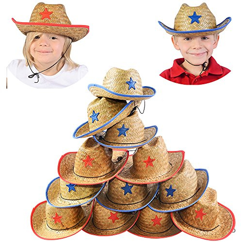Funny Party Hats Cowboy Party Hats - 12 Straw Cowboy Hats - Medium - Red, Blue - Costume Headwear - For children, cowboy party participants