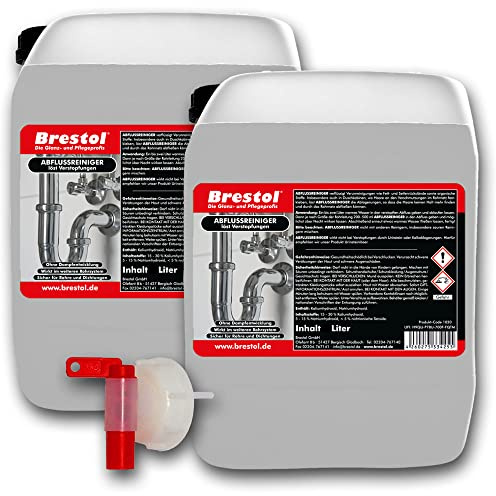 Brestol Detergente per scarico, 10 litri, con rubinetto, pulitore per tubi, senza scarico, elimina l'intasamento dei tubi nel sistema di tubi, delicato per guarnizioni e senza vapore