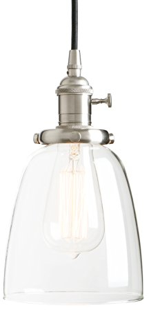 Pathson Suspension Luminaire Vintage Industrielle E27 Eclairage Rétro Plafond Abat-Jour en Verre Lampe Plafonnier Pendant Lampe pour Café,Cuisine,Salle à Manger Argent