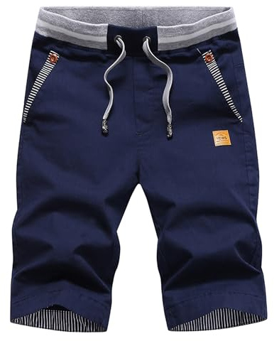 JustSun Mens Summers Cotton Casual Shorts Elastic Waist Pockets