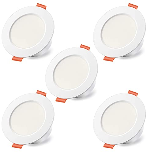 LED Recessed Ceiling Lights, Φ70-85mm Hole, Round Spotlights, 3 Inch Downlights 8W 60W 800 lumens, IP44 2700K Warm White (Pack of 5)