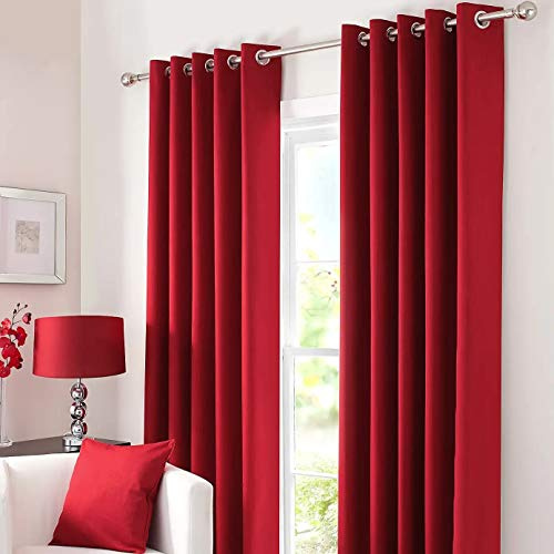 Kinfolk Textile Blackout Thermal Eyelet Ring Top Insulated Pair of Curtains Including 2 Tiebacks (Red, 66 x 90)