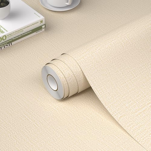 WADILE Grasscloth - Carta da parati adesiva per mobili, 39,9 x 1000 cm, carta da parati ruvida per mobili, in finta lino, carta da parati in vinile, autoadesiva beige