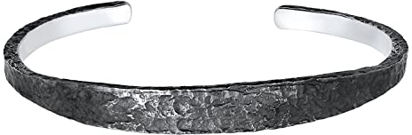 Kuzzoi Herren Silber Armreif offen, handgefertigt aus massiven 925 Sterling Silber oxidiert, Armspange gehämmert für Männer, Armband im Used Look 8 mm breit,19 g schwer