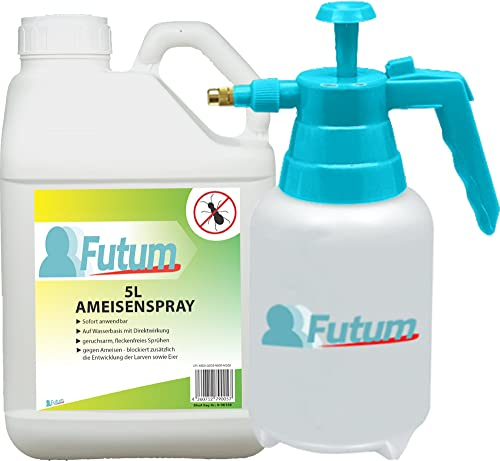 Futum 5L+2L Sprüher Ameisen Abwehrspray Hochwirksam bei Ameisen, Larven und Eier, für Innen- & Außenbereich, Wasserbasis, geruchsarm, fleckenfrei