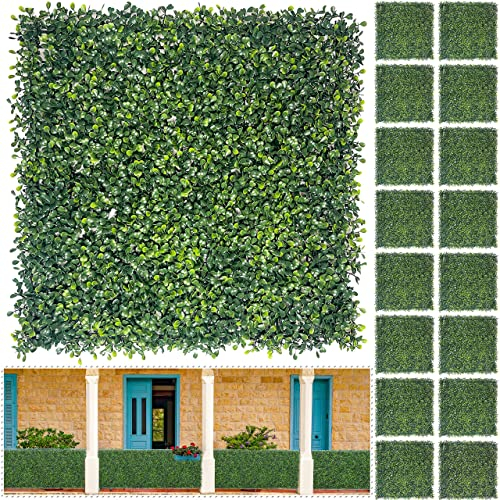 Bybeton Panel de pared verde artificial, 20 x 20 pulgadas (16 piezas) paneles de césped sintético de boj antirayos UV para telón de fondo, pared de jardín y decoración de pared de plantas interiores y