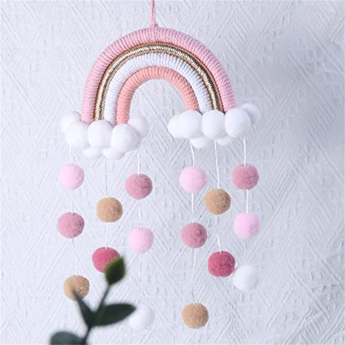 Regnbåge makramé, vägghängd, handvävd, regnbåge, makramé, gobeläng med pompon, hänge, dekoration, väggdekoration för babyrum (#1)
