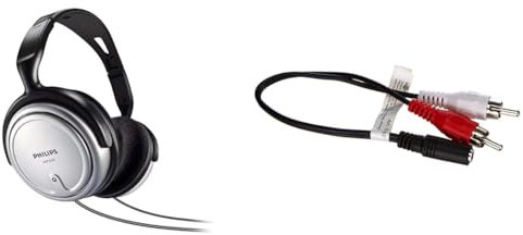 Philips Audio HiFi TV SHP2500/10 Casque TV Argent/Noir & goobay Câble Adaptateur Audio, Femelle 3.5 mm vers Prise Mâle Cinch, Noir, 0.2m Longueur