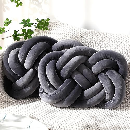 Sintuff Set of 2 Knot Pillow 14 x 16 Inch Soft Decorative Knotted Throw Pillow for Thanksgiving Couch Home Sofa Bedroom Decor to Add Comfort and Style(Deep Gray)