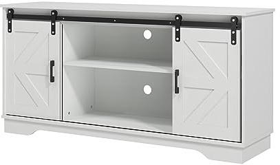 Panana Coffee Bar Storage Cabinet with Barn 2 Sliding Doors Buffet Farmhouse Cabinet Living Room TV Stand (White)