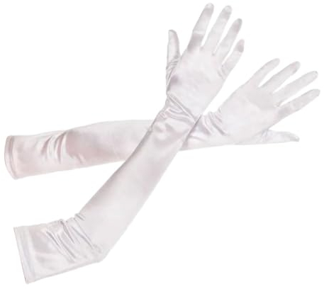 1 Paar Weiße Handschuhe Lang,Lange Satin Abendhandschuhe Damen,Weisse Gloves,Stoffhandschuhe Weiß,Braut Hochzeit Prinzessin Satinhandschuhe,Classic Brauthandschuhe für Halloween,Abschlussball Kostüm