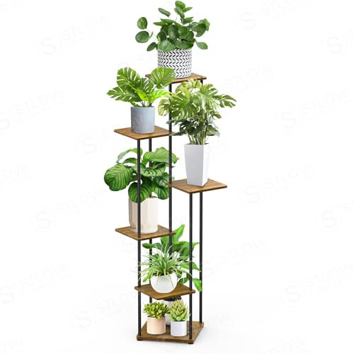 Pflanzenständer, STLOVe 6 Etagen Hohe Blumentopfregal, Ecke Pflanzenregal, Blumenständer Innen, Blumentreppe Hoch für Zimmerecke Wohnzimmer Balkon Terrasse Fenster Garten Hof(Nur Pflanzenständer