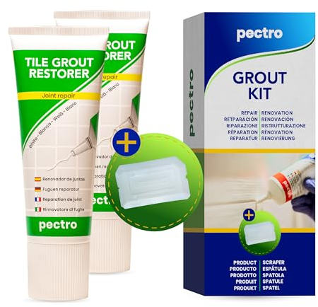 PECTRO - KIT x 2 Tile Grout Restorer + 2 Scraper | Fill and bleach The joints | Joint Repair and Reviver (14,12oz - 400g) | White joints like new in bathrooms & kitchens and any room (KIT x 2)