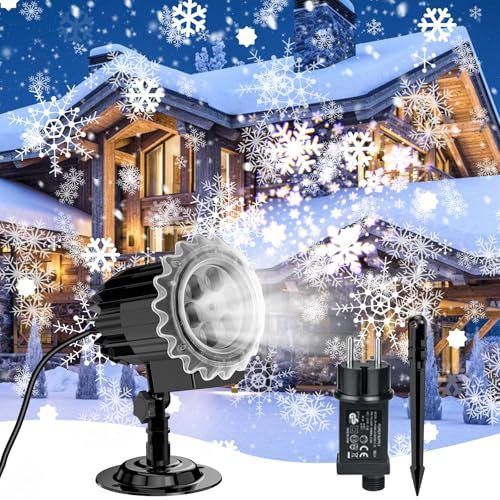 YAZEKY Proiettore Natalizio da Nsterni, Proiettore LED 3D a Fiocchi di Neve, Impermeabile IP65, Luci LED per Effetto Nevicata, Decorazione per Natale, Interni, Esterni, Feste e Matrimoni