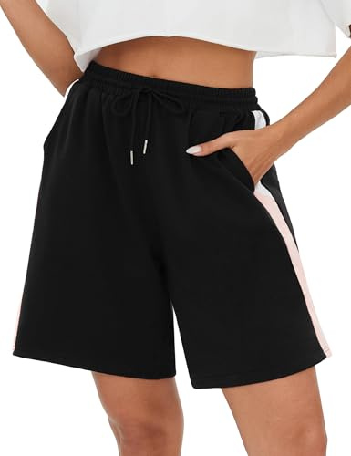 Terecey Short Sport Femme Été Bas de Survêtement Court Rayé avec Poches Bermuda Femme D'été Doux Pantalon Court pour Jogging Running Fitness d’Été Doux et Respirant