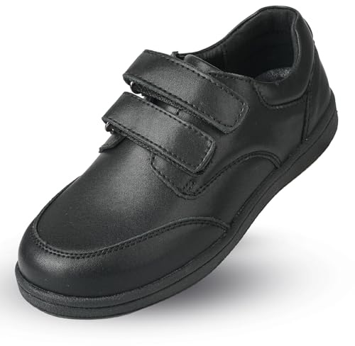 Mioceko School Shoes Boys Hoop and Loop Trainers Comfortable Casual Sneakers Uniform Shoes Black 3 UK