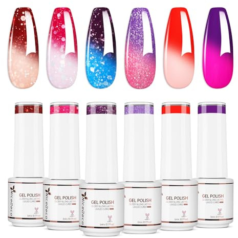 Nicedeco Gel nagellack 6 st, Hema fri, utan djurförsök, vegan, färgbyte LED UV gel för nagelkonst, manikyr, salong, gör-det-själv-kit 50