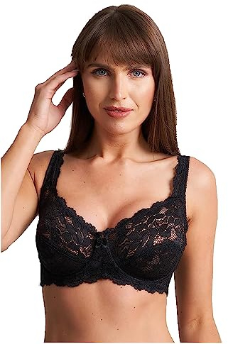 Ladies Lace Push Up Bra, Womens Underwired Gathered Bra, Full Coverage Bra Soft Cups Floral Lace Women Non-Padded Bra's with Adjustable Straps Woman’s Everyday Bra's (Black 36C)