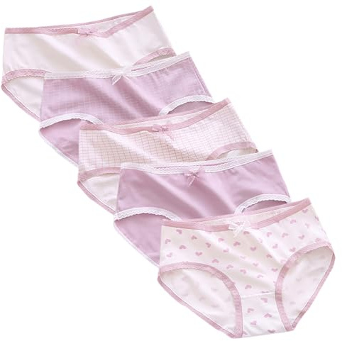 Lot de 5 culottes mignonnes en coton pour femme - Style japonais kawaii - Taille moyenne - Triangle rose - Couverture complète - Doux - Nœud à volants - Confortable - Pour le quotidien, #1, M