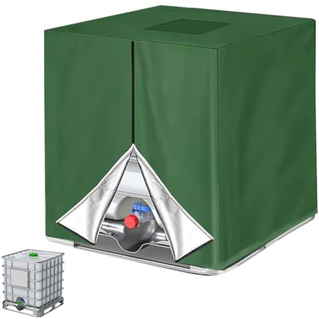 HOTUT IBC Cubierta para Depósito de Agua 1000L, 420D Funda Depósito Agua con Cremallera, Oxford Barrel Tanque Funda Protección Resistente Al Agua Antipolvo Anti UV Lluvia, 120 x 100 x 116 cm (Verde)