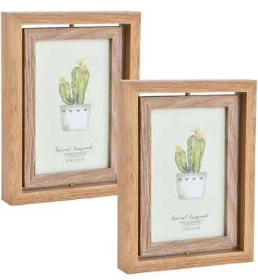 Ziyonix 2 Pezzi Cornice Foto in Legno 10 x 15 cm Cornice Portafoto a Doppio Lato Portafoto per 2 Fotografie Girevole 360° Porta Foto da Tavola per Matrimoni, Camerette, Famiglia, Scrivania e Ufficio