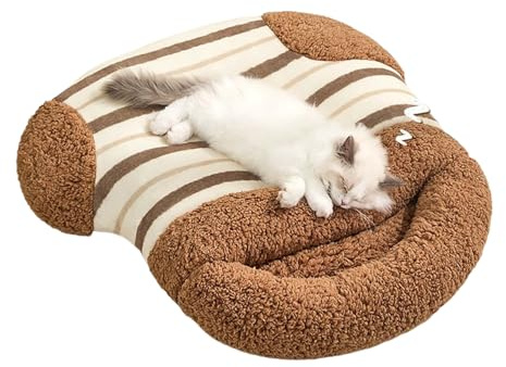 Cama para gatos con funda, cama para gatos cubierta suave y cálida, cojín de felpa cerrado para mascotas, para piso de esquina, viajes, oficina, dormitorio, interior, apartamento, balcón al aire libre