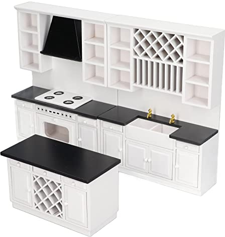 SustVita Juego de Cocina de casa de muñecas de Madera en Escala 1/12, un detallado gabinete de Barra en Miniatura para proyectos creativos de decoración de cocinas de Casas de