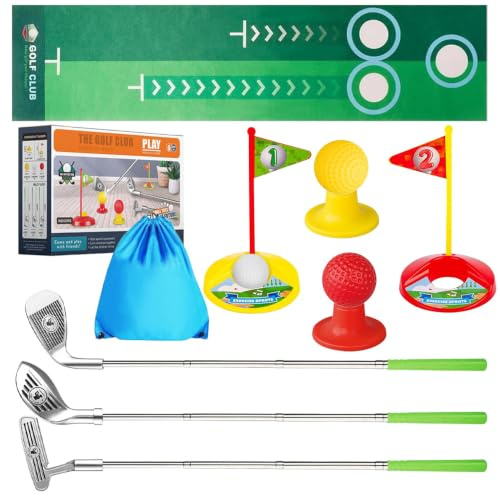 JYQOQH Kids Golf Club Set,Retractable Toddler Golf Set with 3 Stainless Steel Putter,3 Balls,Putting Mat & Storage Bag,Mini Golfs Set,Golfs Game,Indoor and Outdoor Sports Toys Gifts for Boys Girls