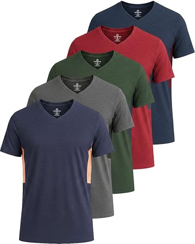 Real Essentials Men's V Neck Quick Dry Fit Tshirt, Set 4, XXL, Pack of 5