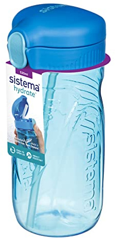 Sistema Tritan Quick Flip Water Bottle | 520 ml | Water Bottle with Straw | BPA-Free | Blue