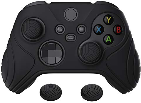 eXtremeRate PlayVital Samurai Edition Black Anti-slip Controller Grip Silicone Skin, Ergonomic Soft Rubber Protective Case Cover for Xbox Series S/X Controller with Black Thumb Stick Caps