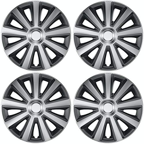 Versaco Car Wheel Trims AVIATORCAR16 - Carbon Black/Silver 16 Inch 9-Spoke - Boxed Set of 4 Hubcaps - Includes Fittings/Instructions