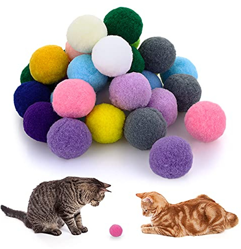 Molain Large Cat Toy Balls, Soft Cat Balls 1Inch Kitten Pom poms Ball Cat Play Toy (30 Pcs)